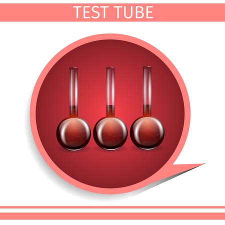 Test Tube Medical Banner with Copy Space. Empty Transparent Beakers Set inside of Red Circle Icon. Glassware Equipment for Chemical Laboratory Research, Clinical Assay. Vector Realistic Illustrationのイラスト素材