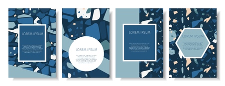 Set Terrazzo Flooring Style Printable Card Template for Mobile Application Webpage Design Vector Illustration with Geometric Frame Place for Advertising Promotion Text Social Network Storiesのイラスト素材