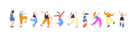 Disco Party Group Dancing People Horizontal Banner Template. Advertisement, Promotion Dance Music Festival Challenge. Creative Banner Flat Vector Illustration Happy Moving Man Woman Cartoon Dancersのイラスト素材