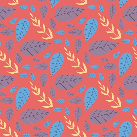 Herbal Seamless Modern Flat Pattern Repeat Cartoon Tropical Leaves Background for Packaging, Textiles, Menu Design in Natural Ecological Style Organic Vector Illustration on Red Backdropのイラスト素材