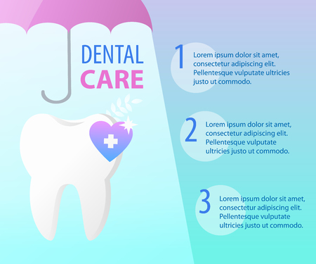 Dental Care Tooth Health Umbrella Protection Concept Vector Illustration. Toothpaste Toothbrush Oral Hygiene Caries Checkup Professional Treatment Whitening Service Stomatology Cleanのイラスト素材