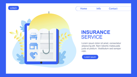 House Car Health Insurance Service Banner Umbrella Protection Vector Illustration. Contract Sign Policy Paper Financial Safety Agreement Family Protect Automobile Estate Heart Symbolのイラスト素材