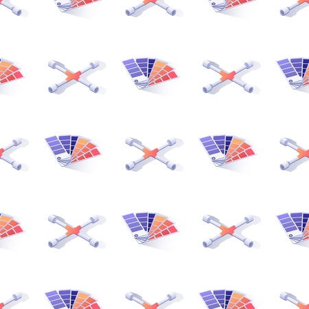 Seamless Pattern with Cross Rim Wrench and Palette. Vector 3d Illustration with Repeated Automotive Design. Background for Car Painting and Wheel Replacement Auto Service or Garage Stationのイラスト素材