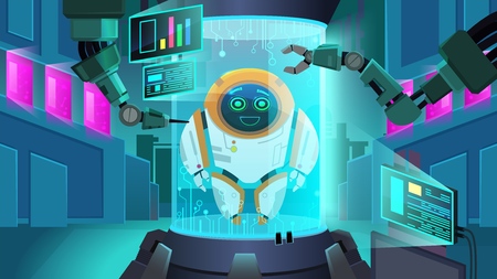 Creating Robot Next Generation Vector Illustration. Laboratory Future, Artificial Intelligence...