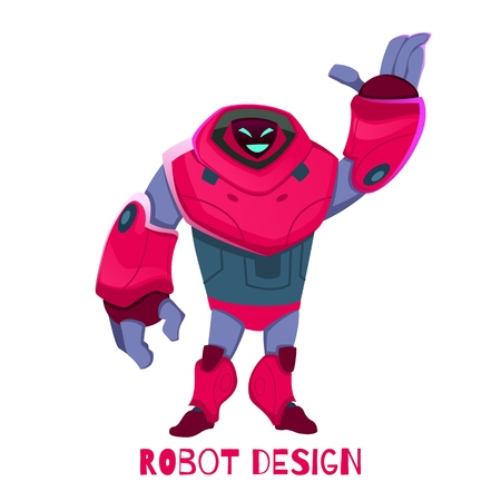 New Generation Robot Design Vector Illustration. Intelligent Humanoid Robot Created by Progressive Science, Inscription Lettering. New Version Robot for Work Inside and Outside Buildings.のイラスト素材