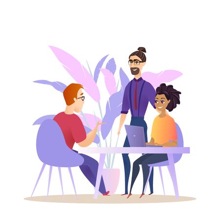 Business People Group Brainstorm Conversation. Man Woman Character Corporate Employee have Teamwork Creative Meeting. Project Collaboration Concept Flat Cartoon Vector Illustrationのイラスト素材