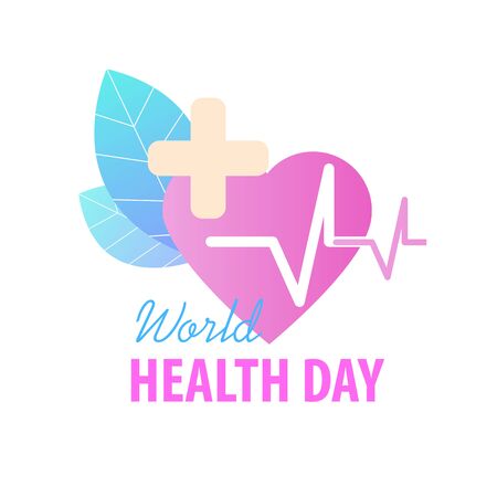 World Health Day Greeting Card Vector Illustration. 7 April Global Health Awareness Celebration Holiday. Medical Care Emblem Cardiology Heartbeat Heart Treatment Healthcare Backgroundのイラスト素材