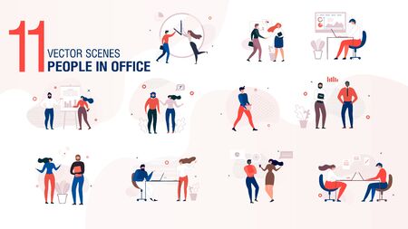 Modern Office People Trendy Flat Vector Isolated Characters Set. Business Partners, Successful Business People, Company Employees, Multiethnic Office Workers Interaction, Working Together Illustrationのイラスト素材