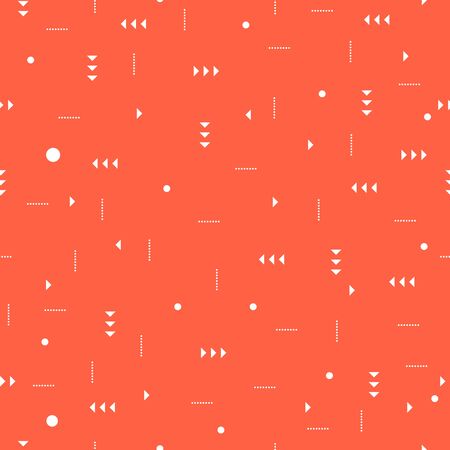 Abstract Geometric Seamless Pattern with White Dots and Arrows on Orange Background. Trendy Hi-Tech Printable Ornament Texture for Fabric, Textile. Wallpaper, Wrapping Paper Print. Vector Illustrationのイラスト素材