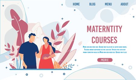 Maternity Training Courses. Cartoon Happy Mother Holding Newborn Baby in Hand. Husband and Wife with Infant. Creative Landing Page for Teaching Parents and Giving Information. Vector Flat Illustrationのイラスト素材