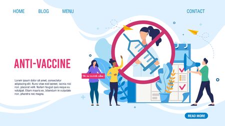 Anti-Vaccine and Mandatory Immunization Protest Refusal Design Flat Landing Page. Cartoon People Characters Rejecting Preventive Medicine. Anti Vaccination Movement. Vector Illustrationのイラスト素材