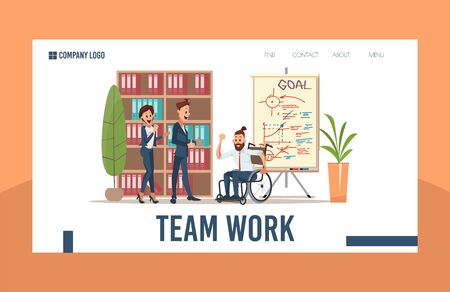 Successful Business Startup, Perspective Investment Project Trendy Flat Vector Web Banner, Landing Page Template. Businesspeople, Employees, Business Partners Team Celebrating Achievement Illustrationのイラスト素材