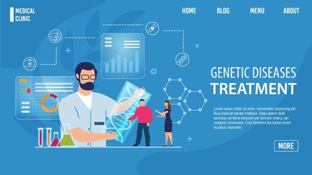 Genetic Disease Treatment Online Service Flat Landing Page Trendy Design. Physical Disorders Prevention, Early Determination, Prognosis. Sickness Research Order. Vector Cartoon Illustrationのイラスト素材
