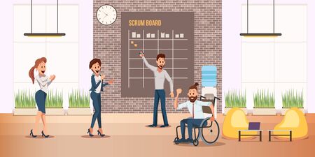 Disabled Man Successful Business Career Trendy Flat Vector Concept with Happy Colleagues Congratulating Male Employee in Wheelchair with High Results in Work, Great Achievement in Career Illustrationのイラスト素材