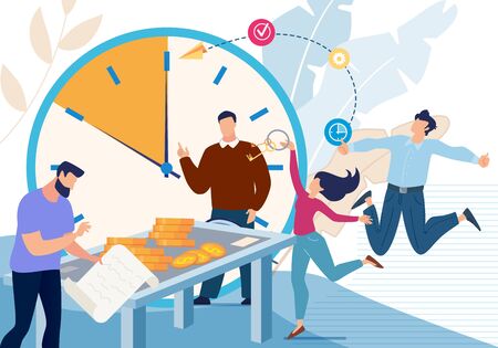 Business Company Team Financial Success, Profitable Contract or Deal, Planning Strategy, Achieving Goal in Career Concept. Happy Business People Celebrating Success Trendy Flat Vector Illustrationのイラスト素材