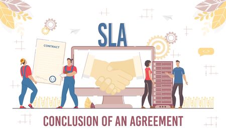 Successful Business Solution and Agreement Level. Deal Conclusion, Cooperation Development through Modern Cloud Technology and Software Service. Technical Support Team and Partner. Vector Illustrationのイラスト素材