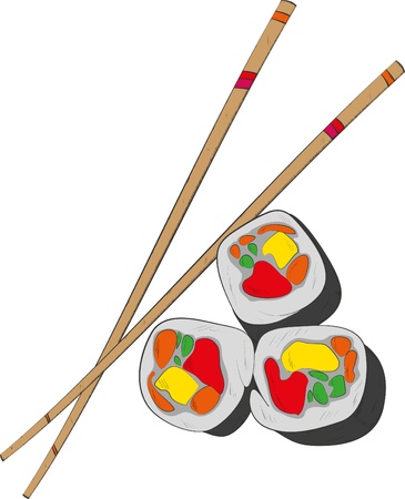 Sushi and chopsticks-vector illustrationのイラスト素材