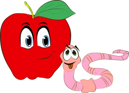 Cartoon worm coming out of an appleのイラスト素材