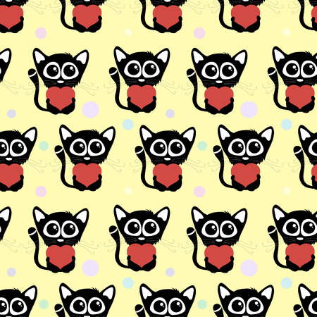 Seamless pattern cute cats with heartsのイラスト素材