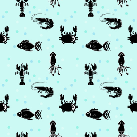 seamless pattern with fish, crab and shrimpのイラスト素材