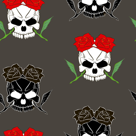 Seamless pattern with skulls gray backgroundのイラスト素材