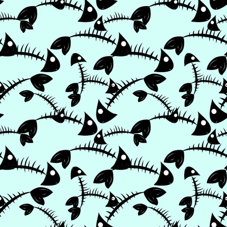 Seamless pattern with fish bone on blue background