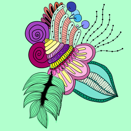 Abstract background with flowers and leaves. Hand draw illustrarionのイラスト素材