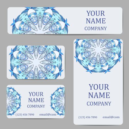 Business cards with mandalas. Card or invitation.Vintage decorative elements. Ethnic, Indian, Islamic, Asian, ottoman, Arabic motif.のイラスト素材