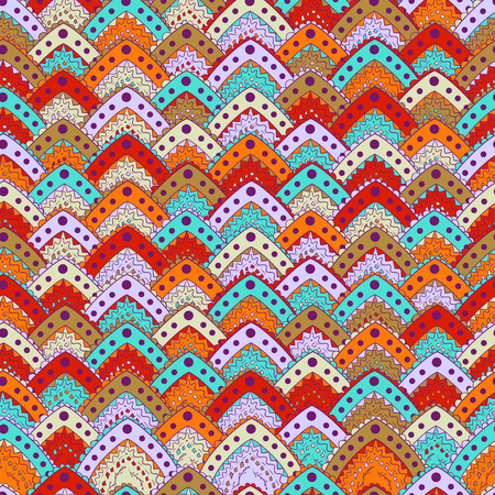 Seamless background with abstract triangle , leaves patterns. Hand draw illustrationのイラスト素材