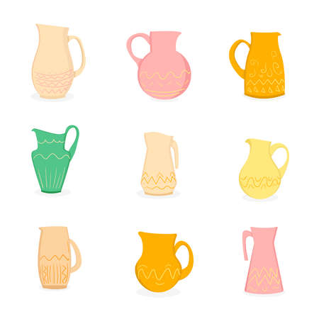 Set of jugs in flat styleのイラスト素材