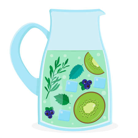 Summer cocktail in jug. Drink with berries, fruits and mint leavesのイラスト素材