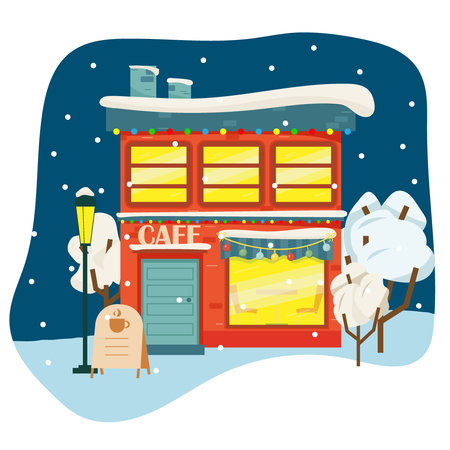 Christmas cafe in the city.flat styleのイラスト素材