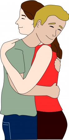 Friends or partners hug each other in a demonstration of affection. のイラスト素材