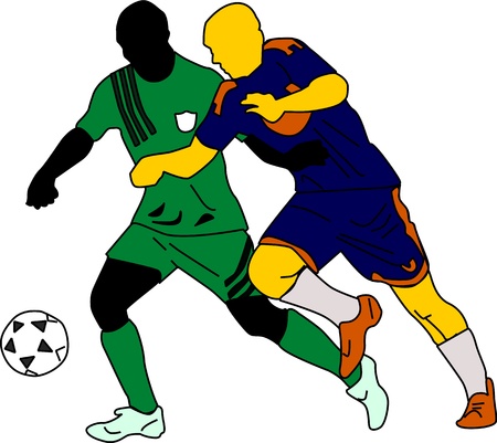 Two silhouettes of soccer players go after the ball. のイラスト素材