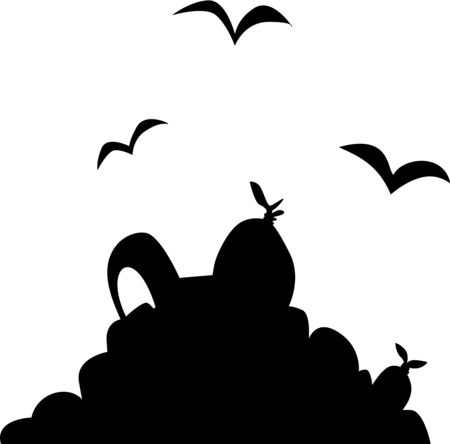 A silhouette of a pile of rubbish and scavenger birds.のイラスト素材