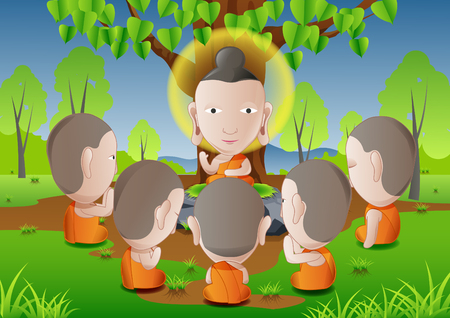 the five ascetics became followers of the Buddha.good for using in important day of Buddhism,vector illustrationのイラスト素材