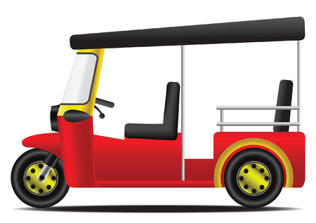red and yellow thai engine tricycle with white background tricycle,vector illustrationのイラスト素材