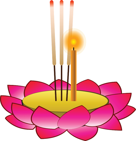 Krathong object for Loy Krathong,isolated.Thai famous festival,vector illustration,in full moon nightのイラスト素材