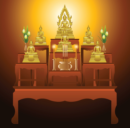 set of altar table type nine tables in gradient design,suitable for all of Buddhism ceremony,vector illustrationのイラスト素材