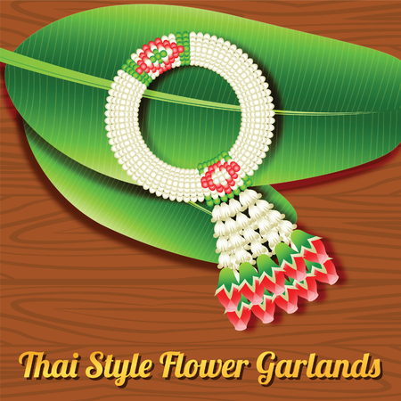 Thai style flower garland,a respect object indication to older person or buddha in special time in cute style,vector illustrationのイラスト素材