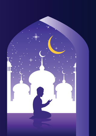 Muslim pray in mosque,silhouette designのイラスト素材