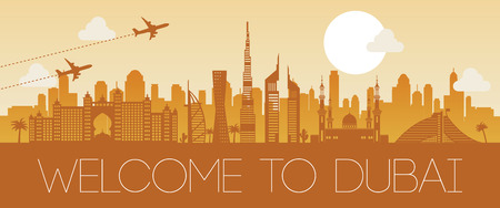 dubai famous landmark orange silhouette design,vector illustrationのイラスト素材