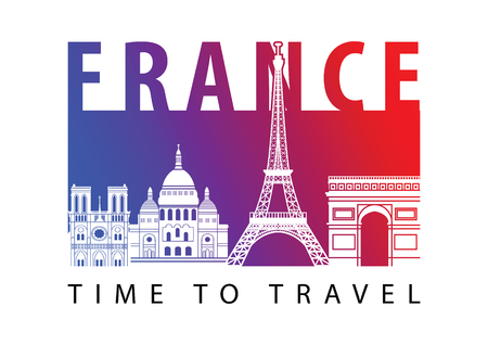 France famous landmark silhouette style,blue and red gradient,vector illustration,flag color designのイラスト素材