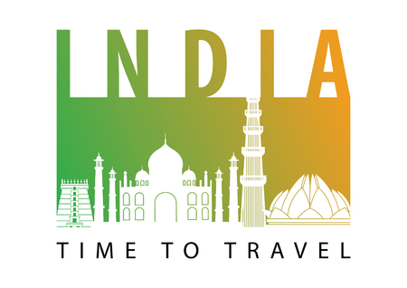 India famous landmark silhouette style,green and orange gradient,vector illustration,flag color designのイラスト素材