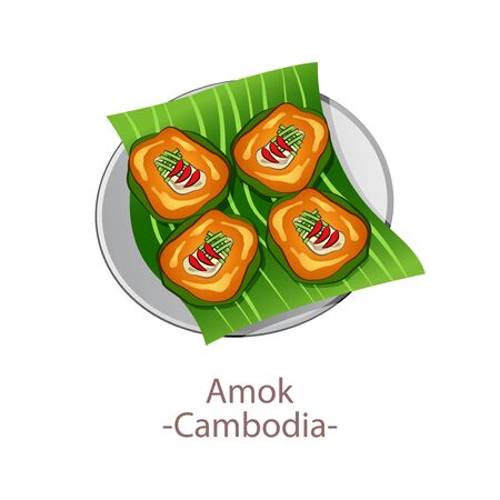 top view of popular food of national, Amok, in cartoon vector designのイラスト素材