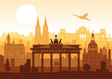 Germany famous landmark silhouette style with row design on sunset time, vector illustrationのイラスト素材