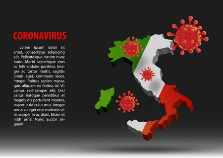 coronavirus fly over map of Italy within national flag,vector illustrationのイラスト素材