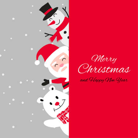 Snowman polar bear and santa cluas are happy emotion with Christmas invitation card design,vector illustrationのイラスト素材