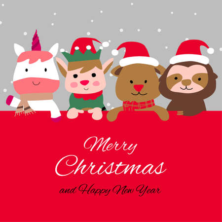 Snowman penguin and santa cluas are happy emotion with Christmas invitation card design,vector illustrationのイラスト素材