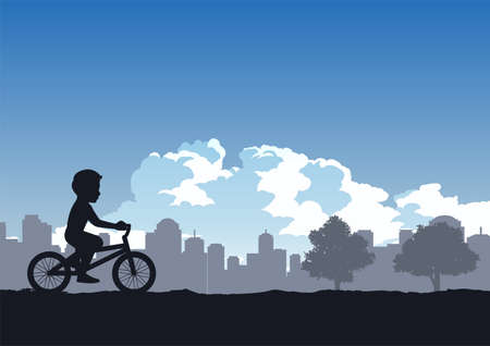 boys enjoy with cycling in the park,vector illustrationのイラスト素材